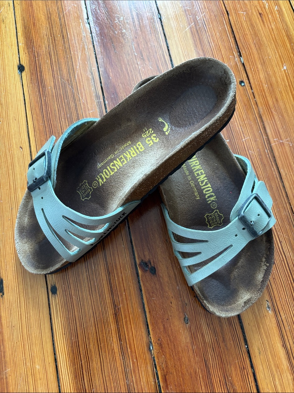 Birkenstock Light Green Single Strap Slide Sandals